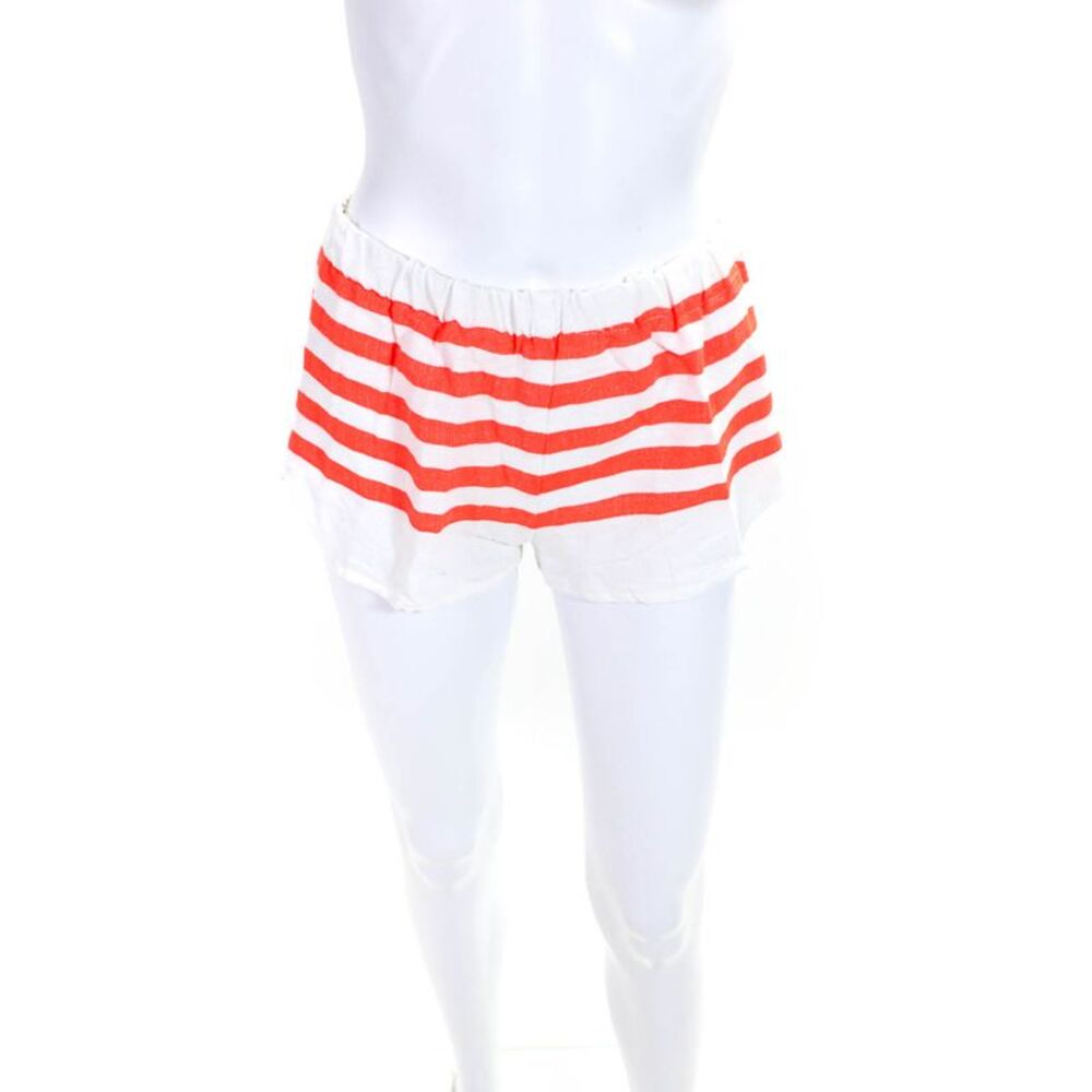 Lem Lem Womens Striped Shorts White Orange Cotton Size Extra Small